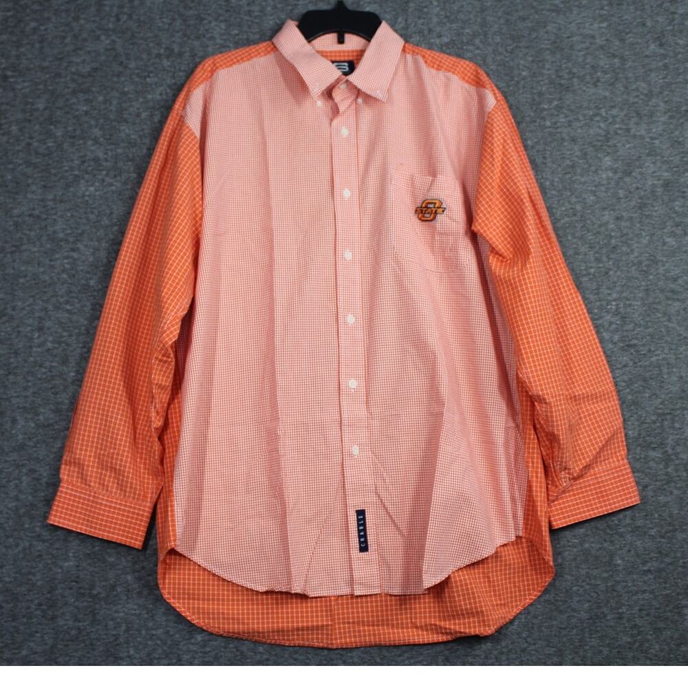 Crable Sportswear OSU Oklahoma State Cowboys Shirt Mens XL Orange Check